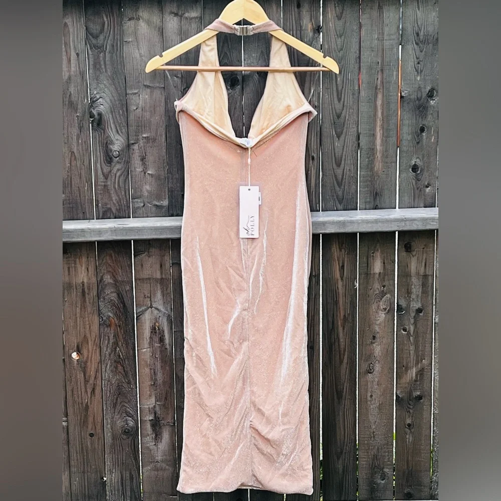 OH POLLY Plunge Neck Halter MIDI Dress In Rose Gold NWT - Picture 15 of 16